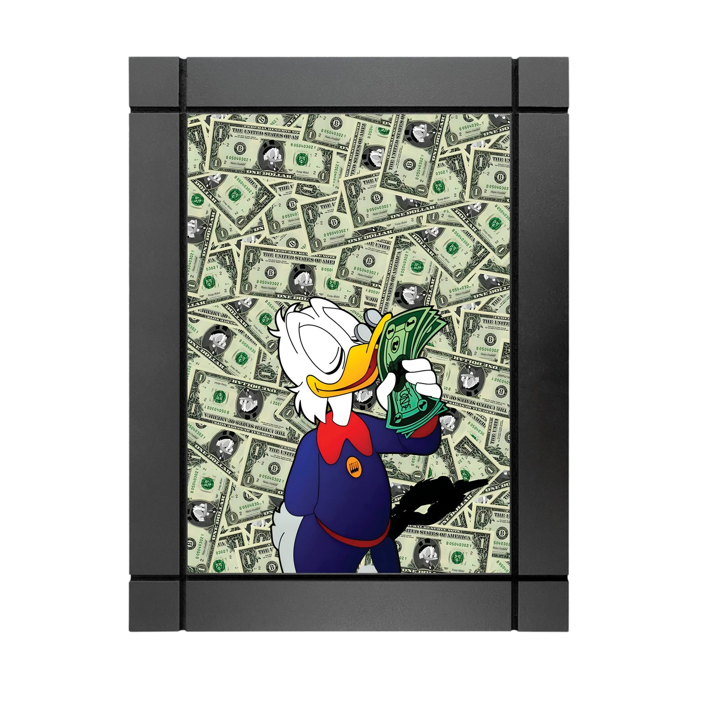 CUADRO DECORATIVO DE MADERA DOLARES BILLETES PATO
