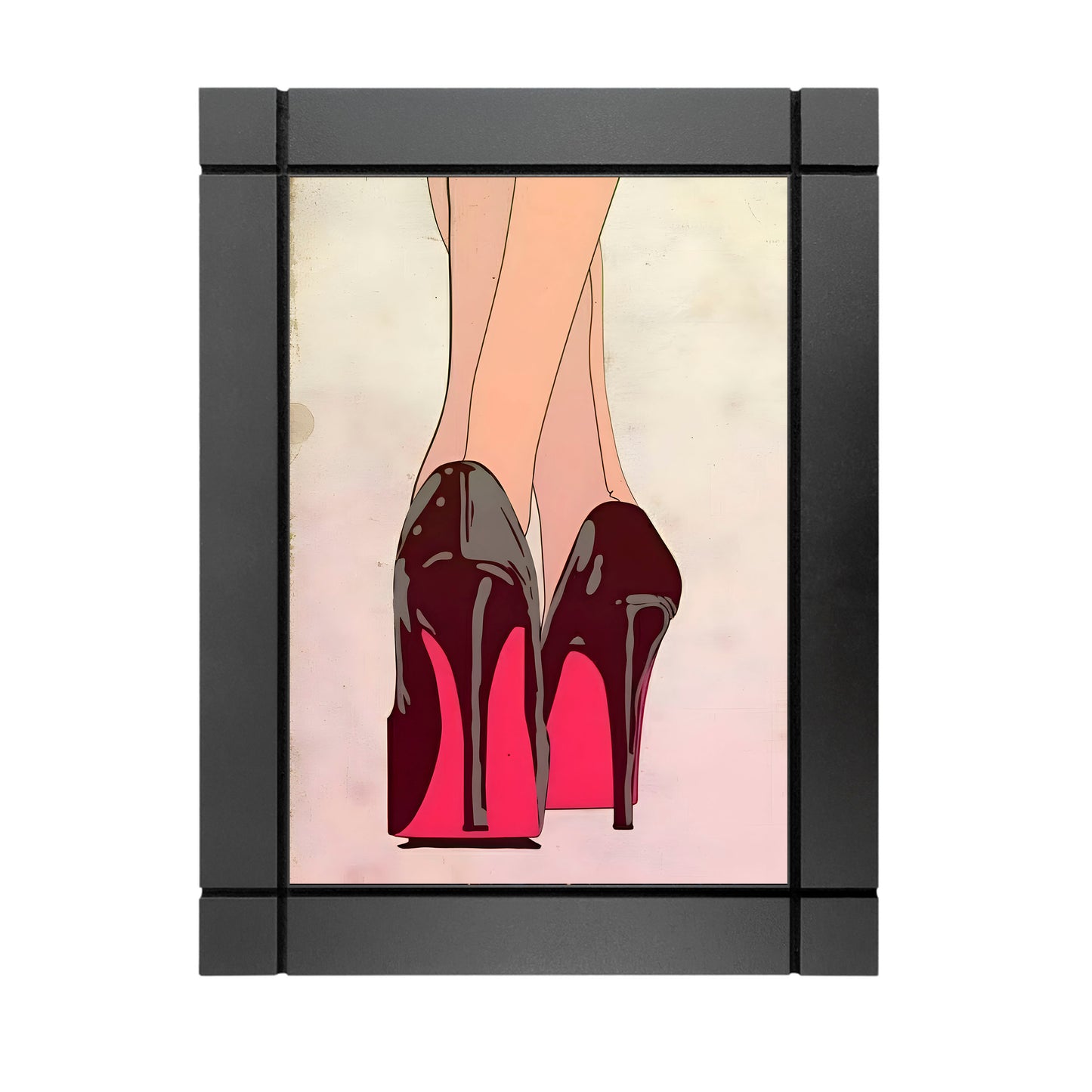 CUADRO DECORATIVO DE MADERA PIERNAS MUJER CON TACONES Y SUELA ROJA