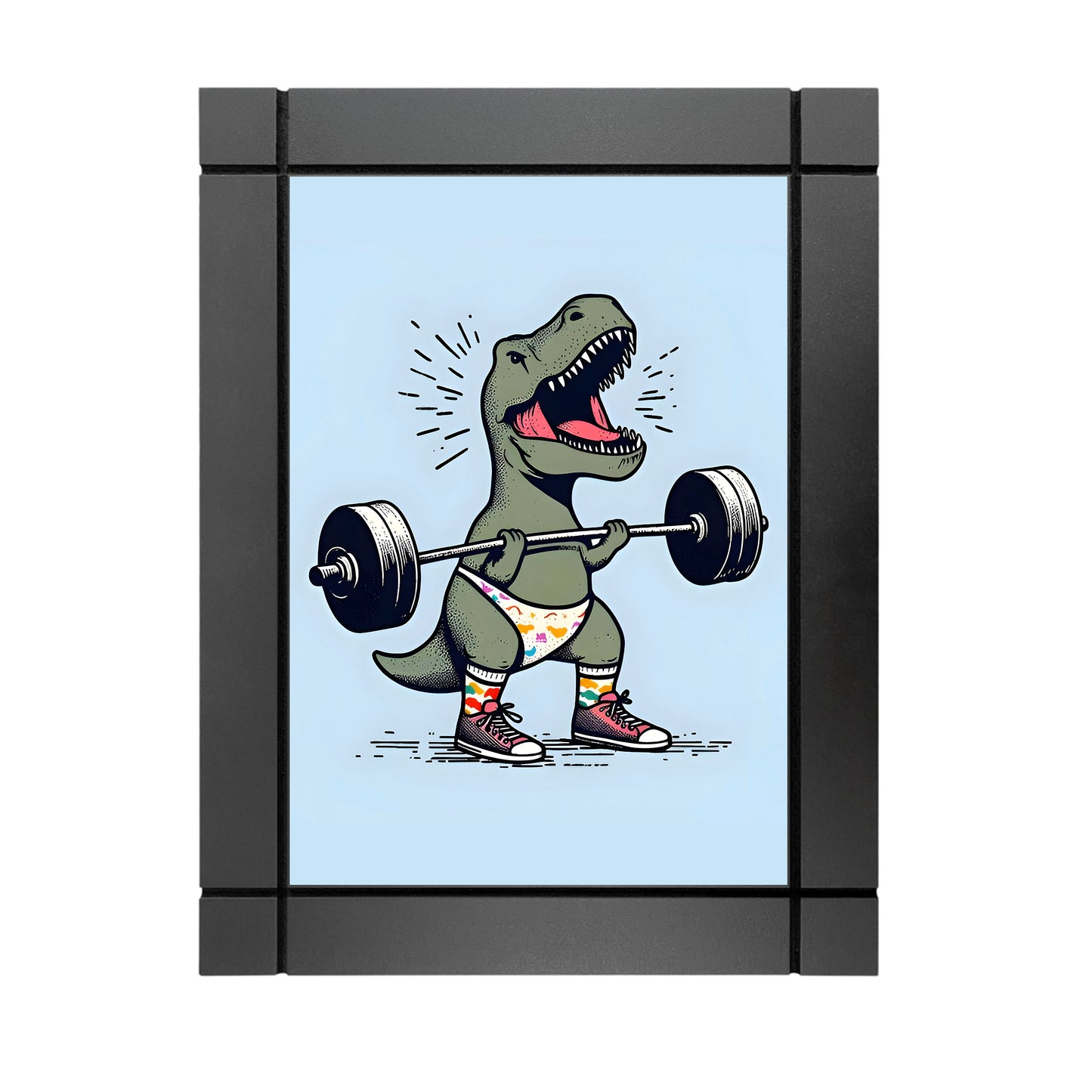 CUADRO DECORATIVO DE MADERA ILUSTRACIÓN DINOSAURIO EN EL GIMNASIO