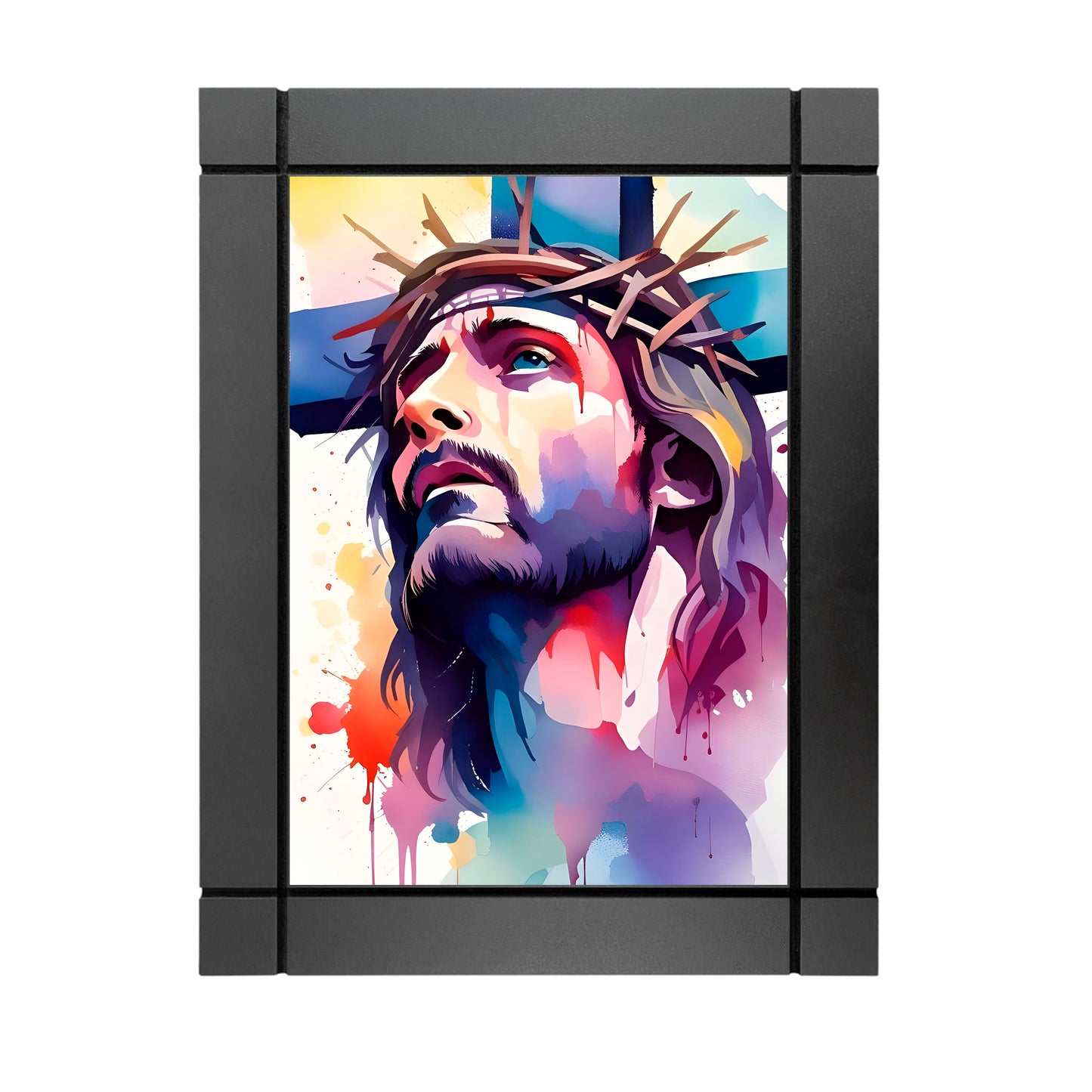 CUADRO DECORATIVO DE MADERA DIOS JESUS CRISTO ACUARELA