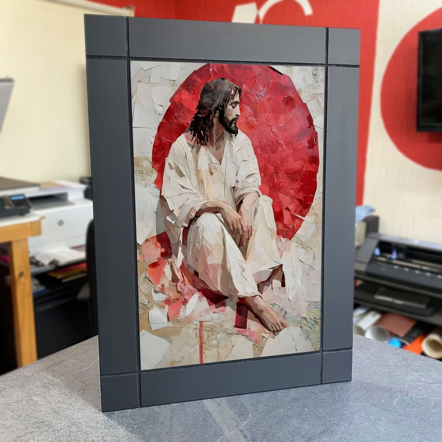 CUADRO DECORATIVO DE MADERA JESUS DIOS TIPO PAPEL ARTE