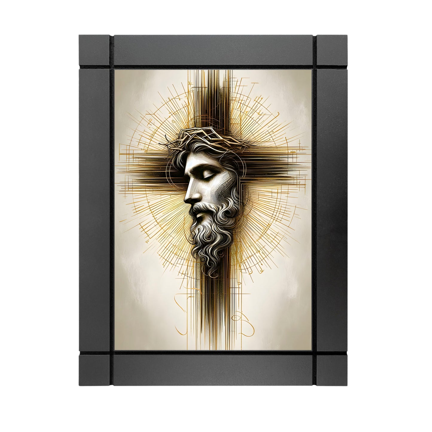 CUADRO DECORATIVO DE MADERA DIOS JESUS CRUZ TONOS DORADOS