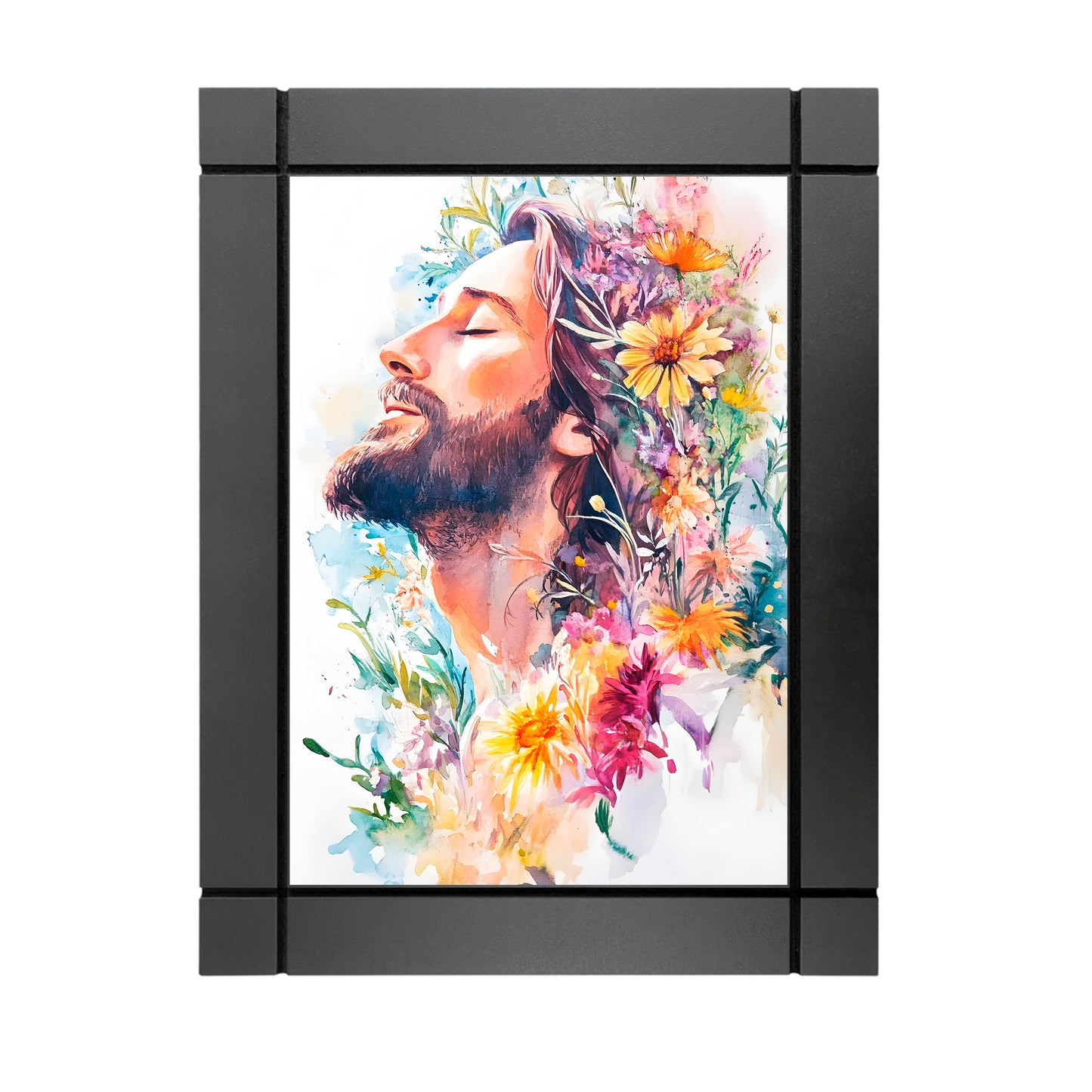 CUADRO DECORATIVO DE MADERA DIOS JESUS FLORES COLORIDAS