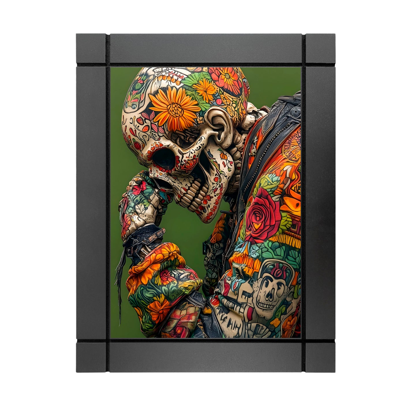 CUADRO DECORATIVO DE MADERA CALAVERA ESQUELETO TATUAJES