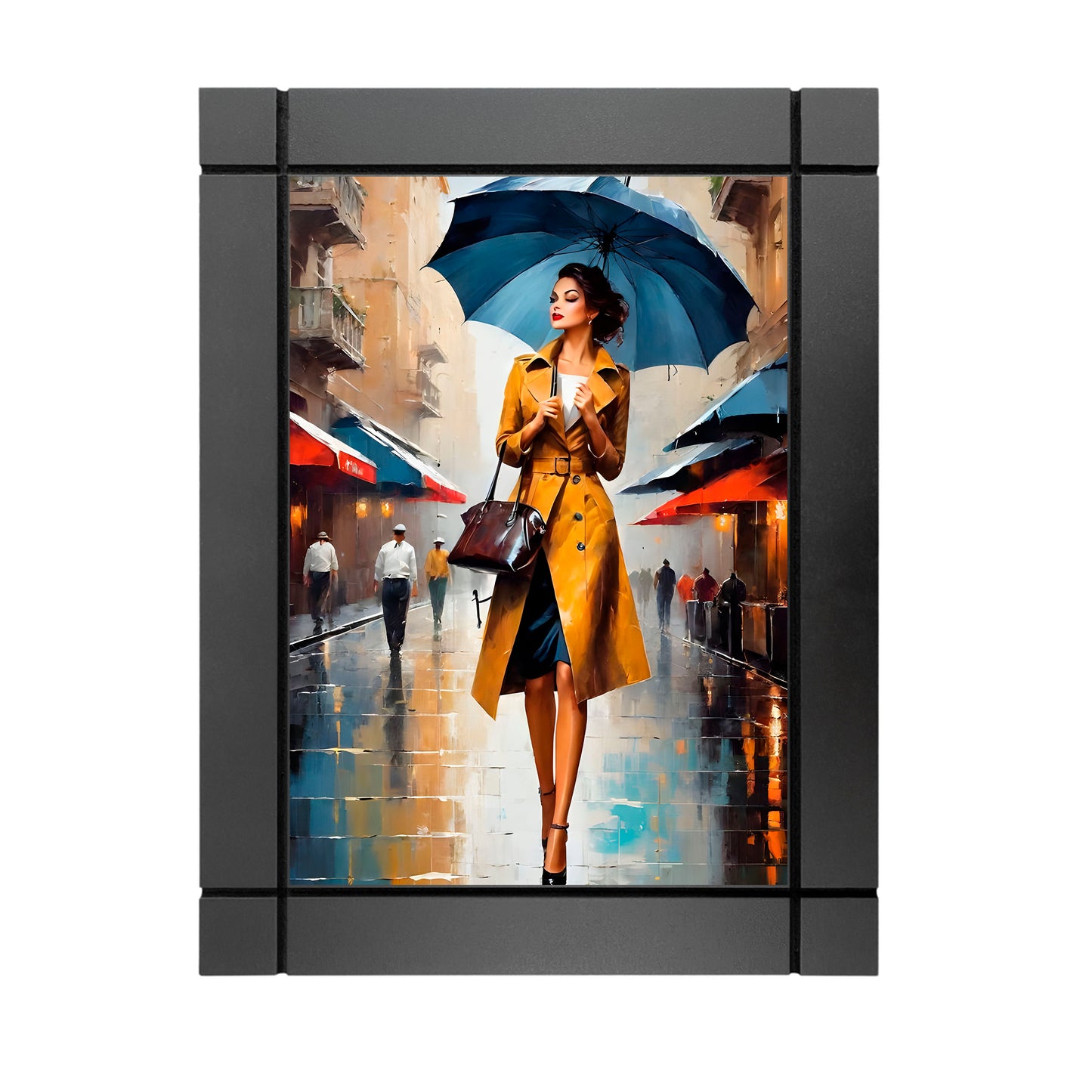 CUADRO DECORATIVO DE MADERA MUJER FASHION SOMBRILLA ABRIGO