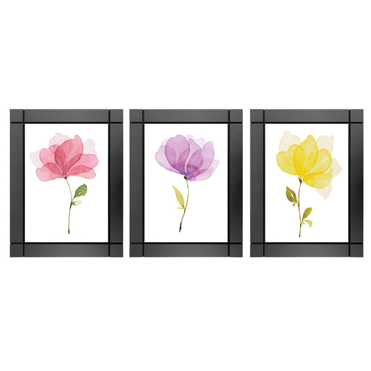 SET DE 3 CUADROS DECORATIVOS DE MADERA FLORES TIPO ACUARELA