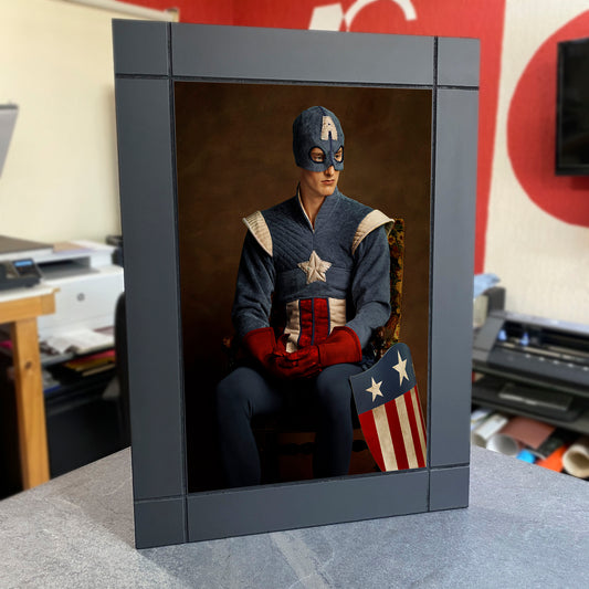 CUADRO DECORATIVO DE MADERA PERSONAJES DE EPOCA CAPITAN AMERICA