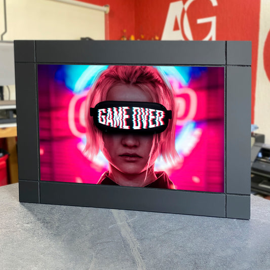 CUADRO DECORATIVO DE MADERA MUJER GAME OVER GAMER VIDEOJUEGO