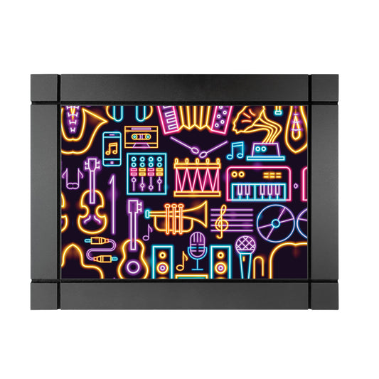 CUADRO DECORATIVO DE MADERA INSTRUMENTOS MUSICALES TIPO NEON