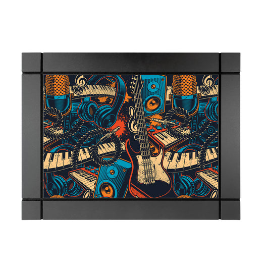 CUADRO DECORATIVO DE MADERA INSTRUMENTOS MUSICALES RETRO