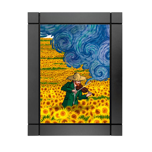 CUADRO DECORATIVO DE MADERA ARTE VAN GOGH VIOLIN GIRASOLES