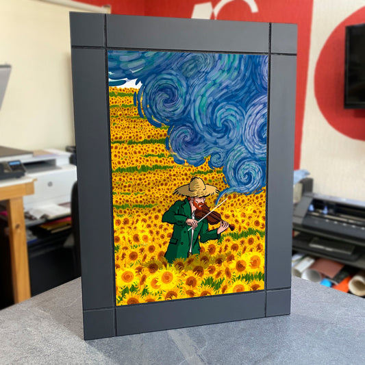 CUADRO DECORATIVO DE MADERA ARTE VAN GOGH VIOLIN GIRASOLES