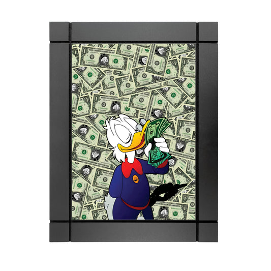 CUADRO DECORATIVO DE MADERA DOLARES BILLETES PATO