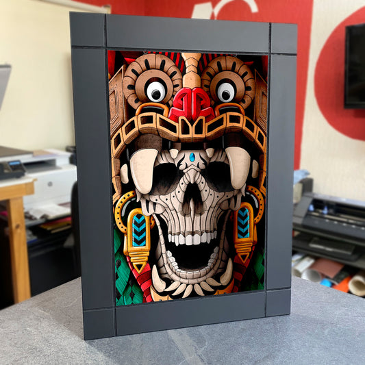 CUADRO DECORATIVO DE MADERA ILUSTRACIÓN GUERRERO QUETZALCOATL