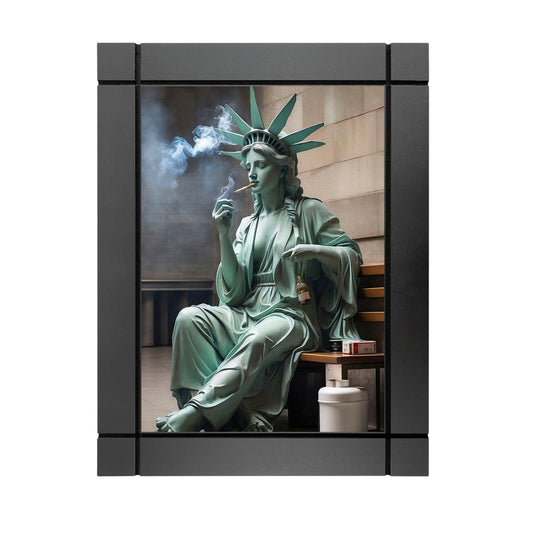 CUADRO DECORATIVO DE MADERA ESTATUA DE LA LIBERTAD FUMANDO