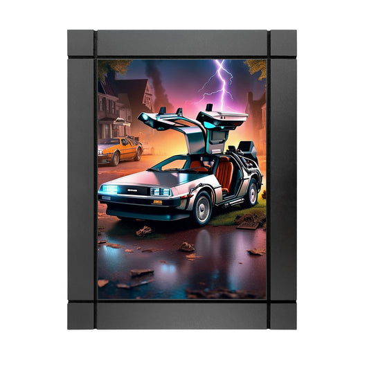 CUADRO DECORATIVO DE MADERA ILUSTRACIÓN VOLVER AL FUTURO DELOREAN