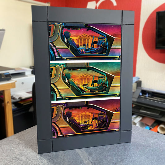 CUADRO DECORATIVO DE MADERA DELOREAN ILUSTRACIÓN RETRO VOLVER AL FUTURO