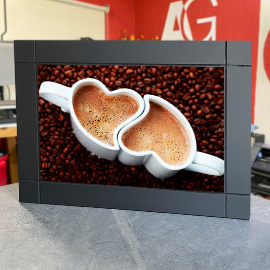 CUADRO DECORATIVO DE MADERA TAZAS DE CAFE CORAZÓN