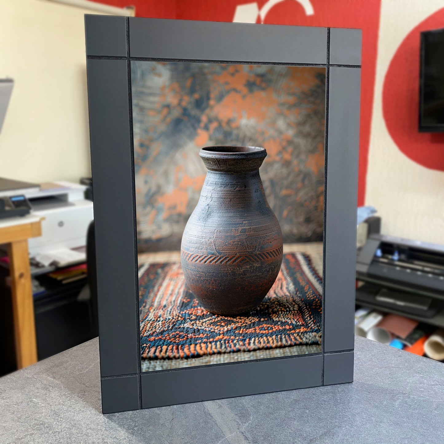 CUADRO DECORATIVO DE MADERA JARRÓN ANTIGUO CON PATRÓN INDÍGENA