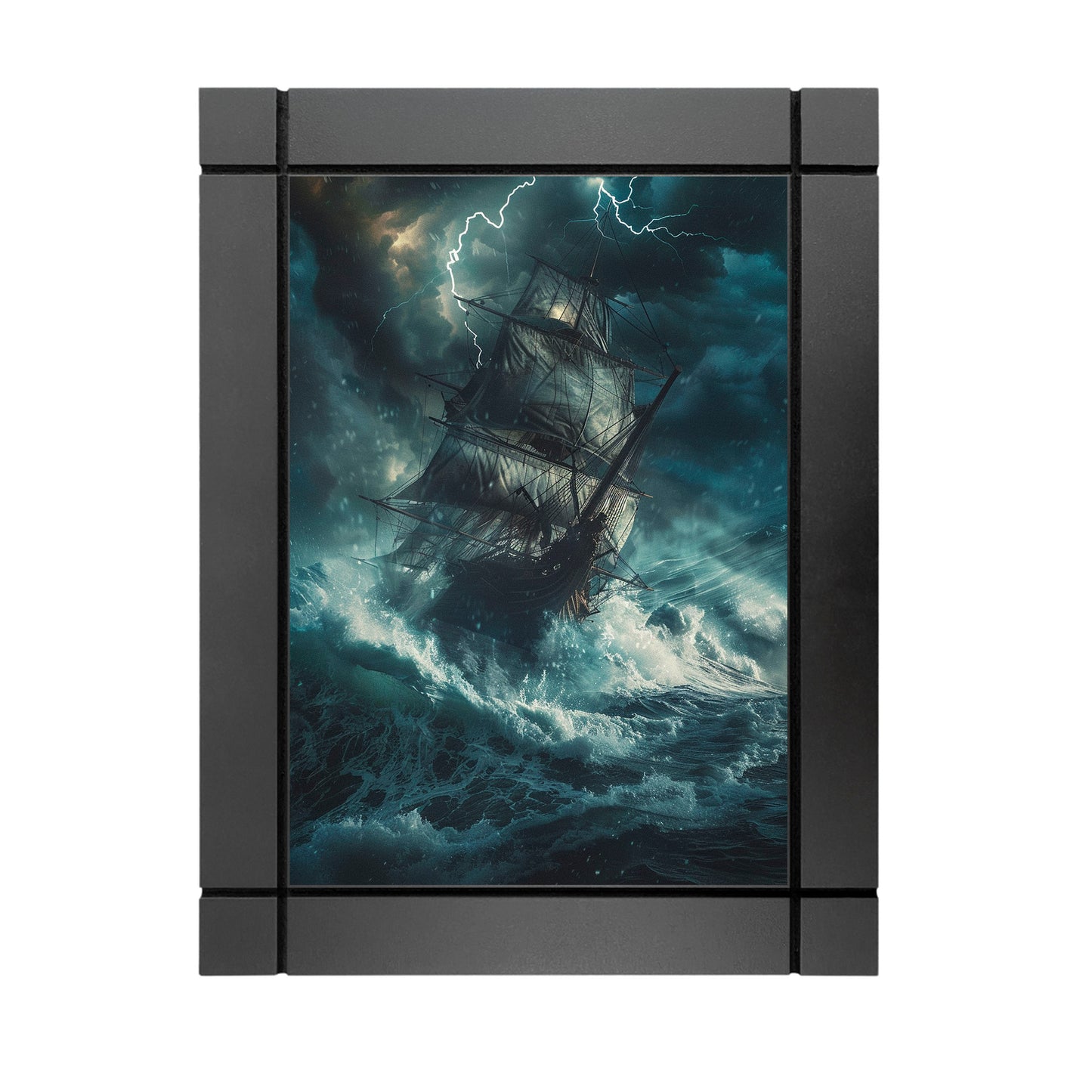 CUADRO DECORATIVO DE MADERA BARCO PIRATA EN TORMENTA