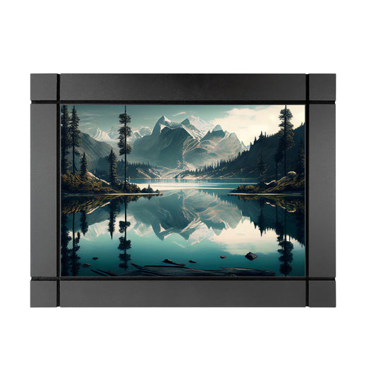 CUADRO DECORATIVO DE MADERA PAISAJE DE MONTAÑAS CON LAGO DIBUJO