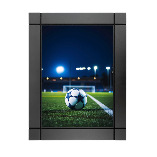 CUADRO DECORATIVO DE MADERA BALON DE FUTBOL CON ESTRELLAS EN CANCHA