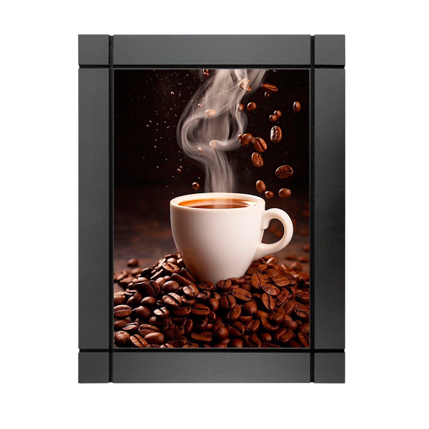 CUADRO DECORATIVO DE MADERA GRANOS DE CAFE CON TAZA CAFETERÍA