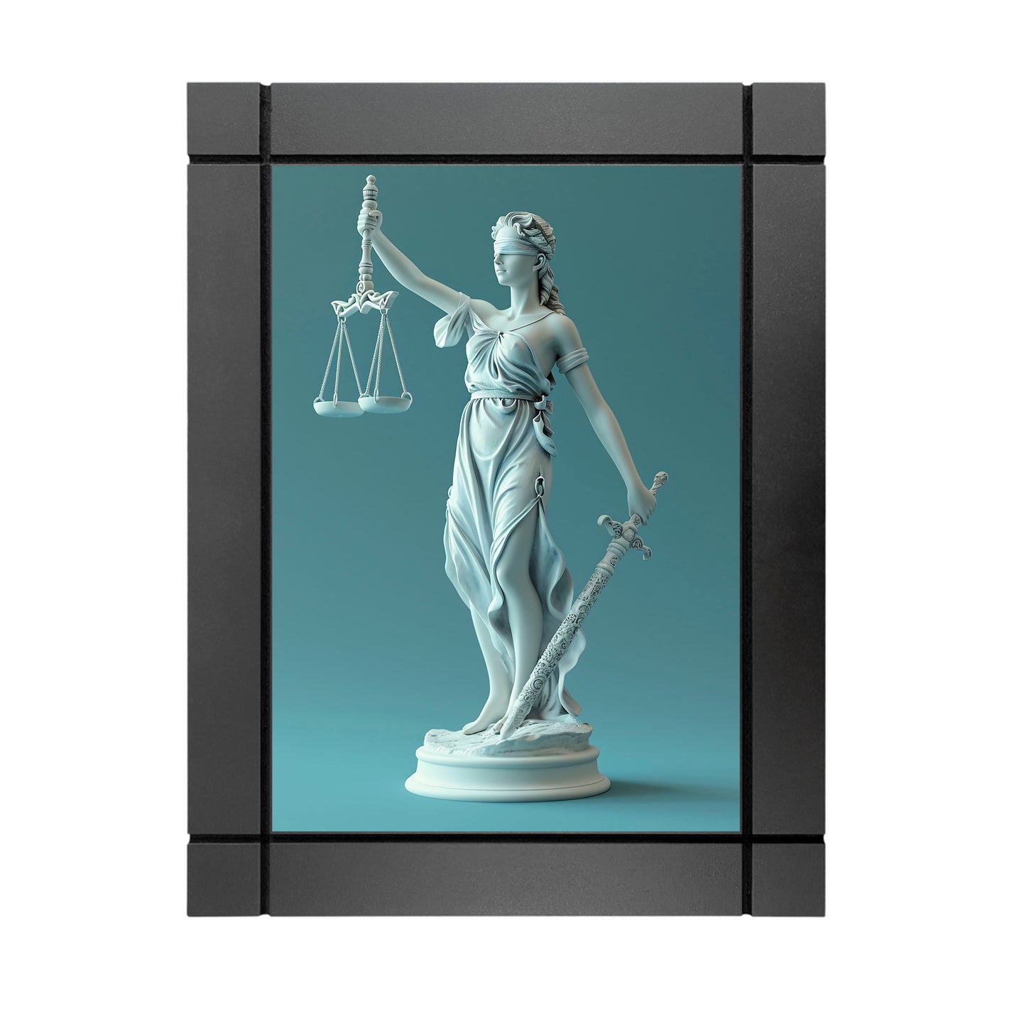 CUADRO DECORATIVO DE MADERA ESTATUA DE MUJER JUSTICIA THEMIS