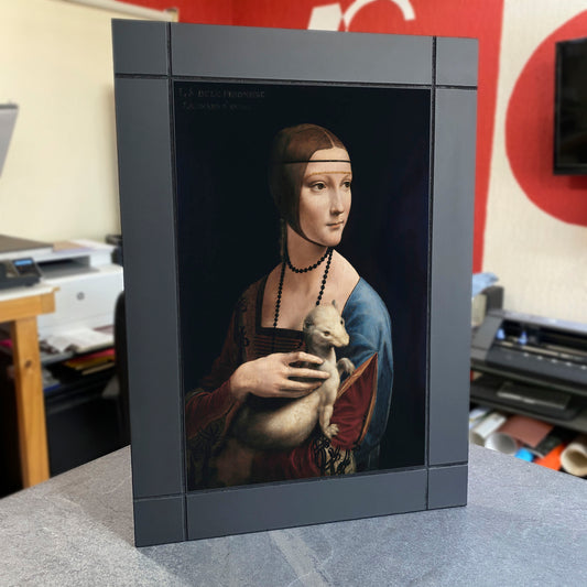 CUADRO DECORATIVO DE MADERA LEONARDO DA VINCI LA DAMA DEL ARMIÑO
