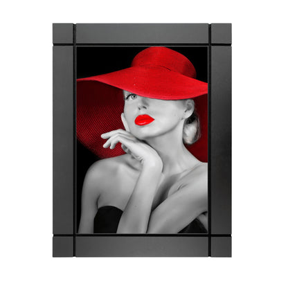 CUADRO DECORATIVO DE MADERA MUJER ELEGANTE CON SOMBRERO Y LABIOS ROJOS