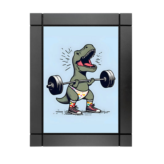 CUADRO DECORATIVO DE MADERA ILUSTRACIÓN DINOSAURIO EN EL GIMNASIO