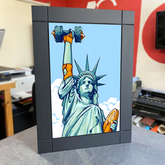 CUADRO DECORATIVO DE MADERA ESTATUA DE LA LIBERTAD GIMNASIO GYM