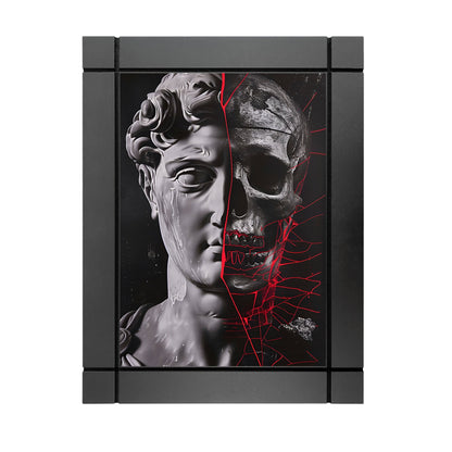 CUADRO DECORATIVO DE MADERA ESTATUA CON CALAVERA GRIEGOS