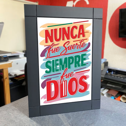 CUADRO DECORATIVO DE MADERA NUNCA FUE SUERTE SIEMPRE FUE DIOS