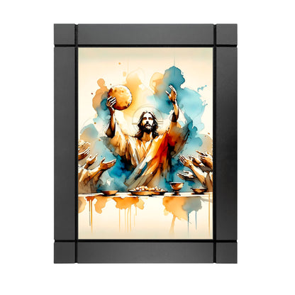 CUADRO DECORATIVO DE MADERA DIOS JESUS ULTIMA CENA PAN ACUARELA