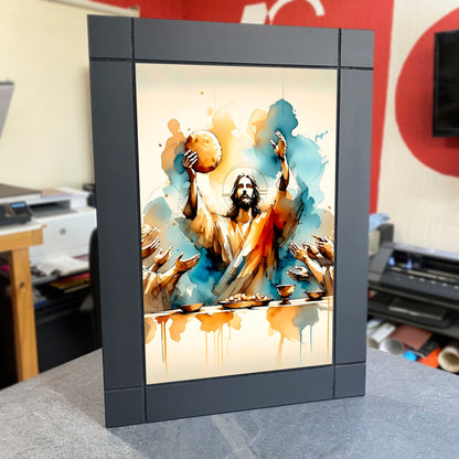 CUADRO DECORATIVO DE MADERA DIOS JESUS ULTIMA CENA PAN ACUARELA