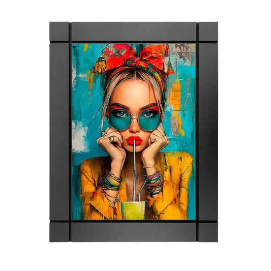 CUADRO DECORATIVO DE MADERA MUJER TIPO OLEO FASHION MOÑO