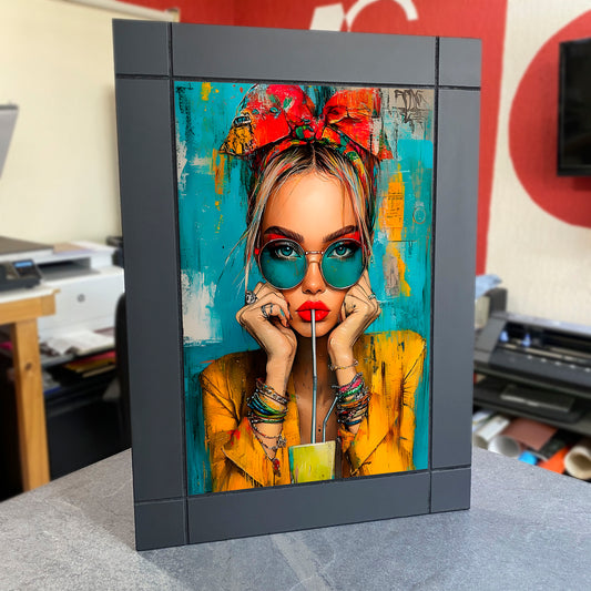 CUADRO DECORATIVO DE MADERA MUJER TIPO OLEO FASHION MOÑO