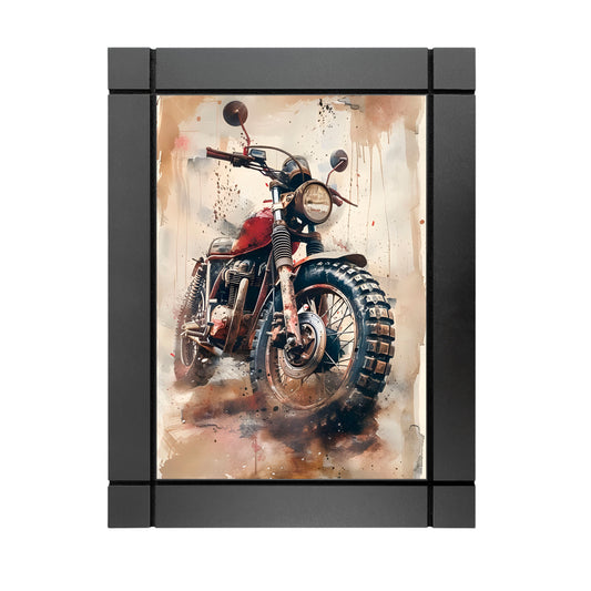 CUADRO DECORATIVO DE MADERA MOTOCICLETA CROSS RETRO ROJA