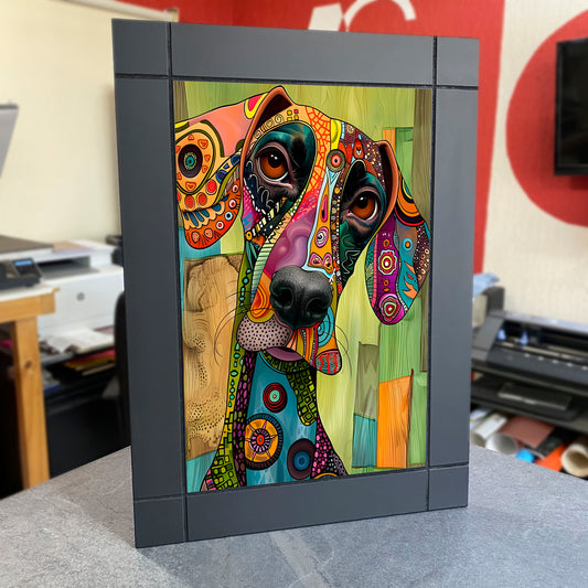 CUADRO DECORATIVO DE MADERA PERRO GRAN DANES POP ART COLORES