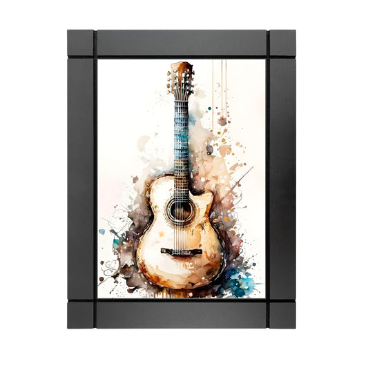 CUADRO DECORATIVO DE MADERA GUITARRA CLASICA TIPO ACUARELA
