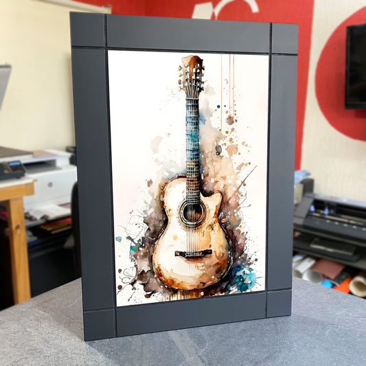 CUADRO DECORATIVO DE MADERA GUITARRA CLASICA TIPO ACUARELA