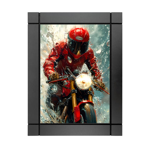 CUADRO DECORATIVO DE MADERA MOTOCICLETA NAKED LLUVIA ROJA