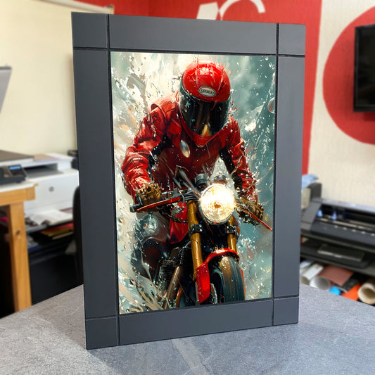 CUADRO DECORATIVO DE MADERA MOTOCICLETA NAKED LLUVIA ROJA