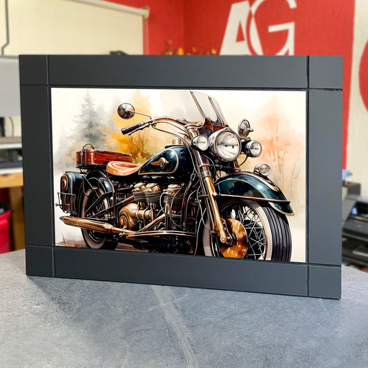 CUADRO DECORATIVO DE MADERA MOTOCICLETA CHOPPER ANTIGUA HARLEY