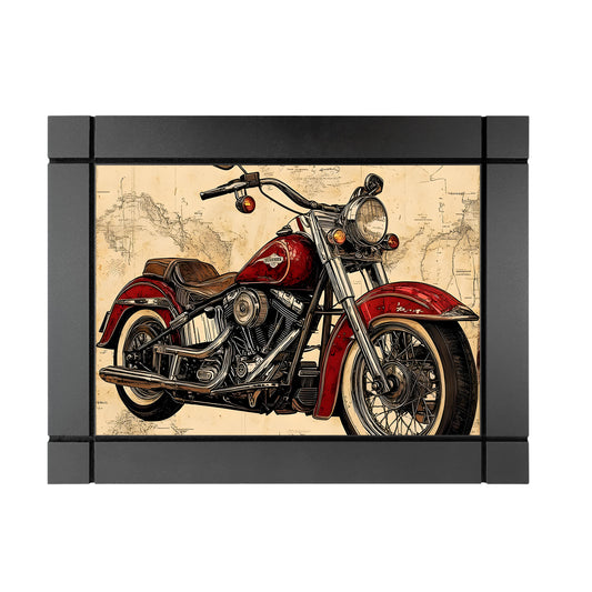 CUADRO DECORATIVO DE MADERA MOTOCICLETA CHOPPER MAPA HARLEY