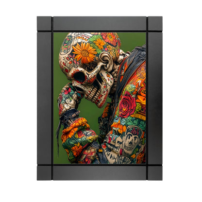 CUADRO DECORATIVO DE MADERA CALAVERA ESQUELETO TATUAJES