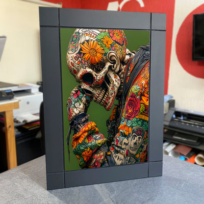 CUADRO DECORATIVO DE MADERA CALAVERA ESQUELETO TATUAJES