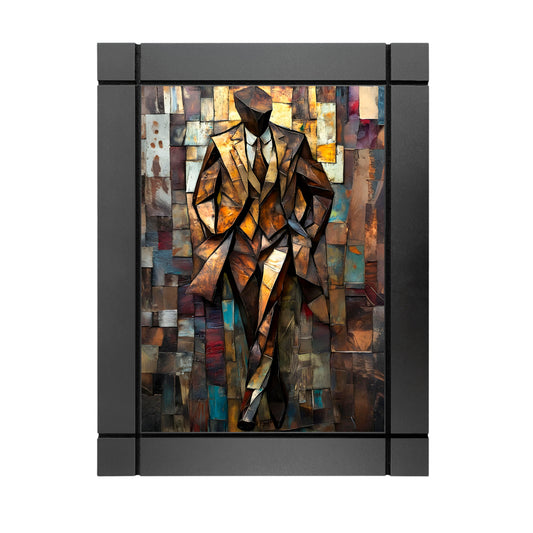CUADRO DECORATIVO DE MADERA ARTE HOMBRE ELEGANTE TRAJE