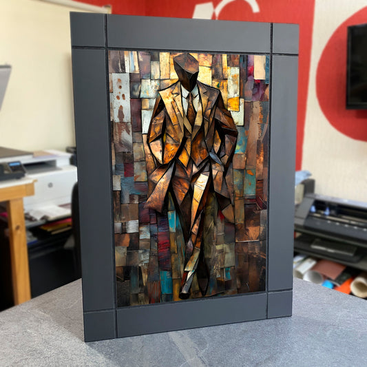 CUADRO DECORATIVO DE MADERA ARTE HOMBRE ELEGANTE TRAJE